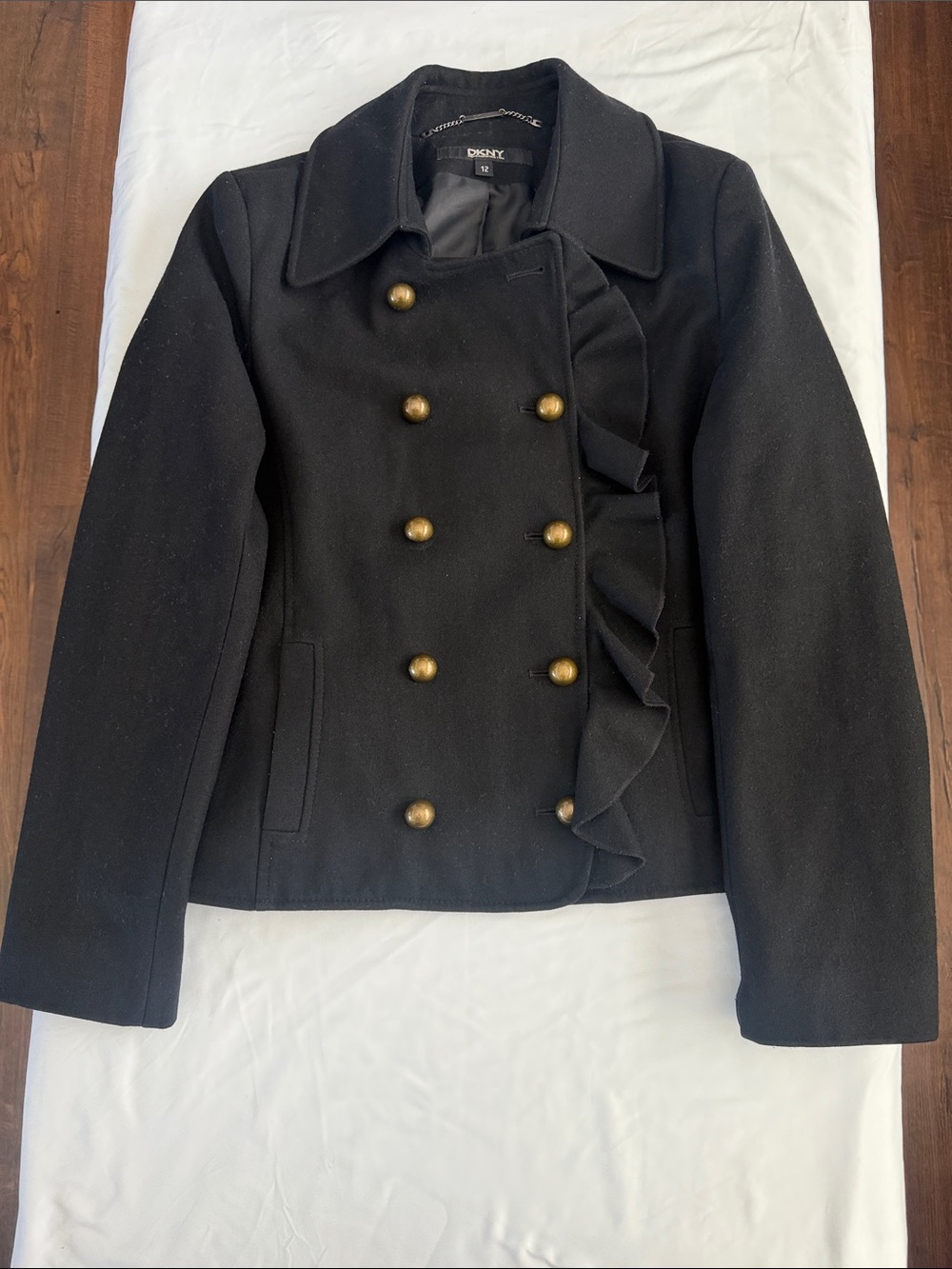 DKNY Ruffled Pea Coat, Size 12